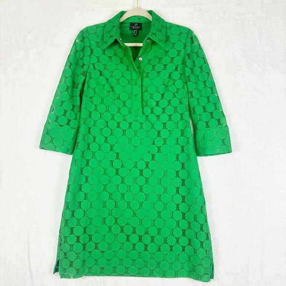 Adrianna Papell Lace Popover Shirt Dress Size 8 Mod Retro Kelly Green Pockets - Picture 1 of 7
